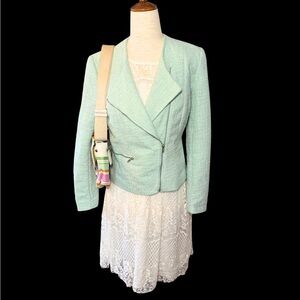 Mint Green Moto Jacket Spring Pastel Lightweight Textured‎ Fitted Zip Up